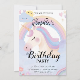 Convite de aniversário Unicorn editável
