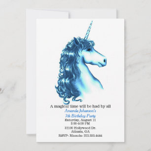 Convite de aniversário Unicórnio Azul