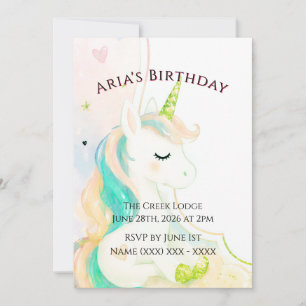 Convite de Aniversário Unicórnio Meninas Fofas