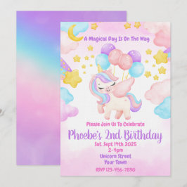 Convite de Aniversário Unicórnio Pastel Arco-íris