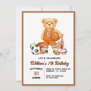Convite de Aniversário Urso de Esportes para Crian