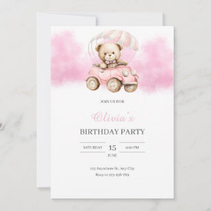 Convite de Aniversário Urso de Pelúcia Aquarela em