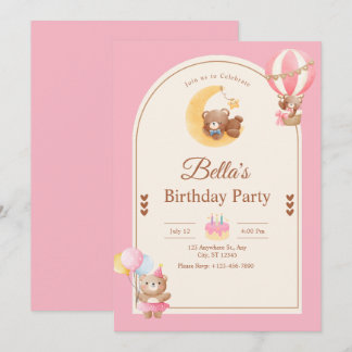 Convite de Aniversário Urso de Pelúcia Rosa, Anive