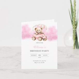 Convite de Aniversário Urso Teddy em Aquarela em C
