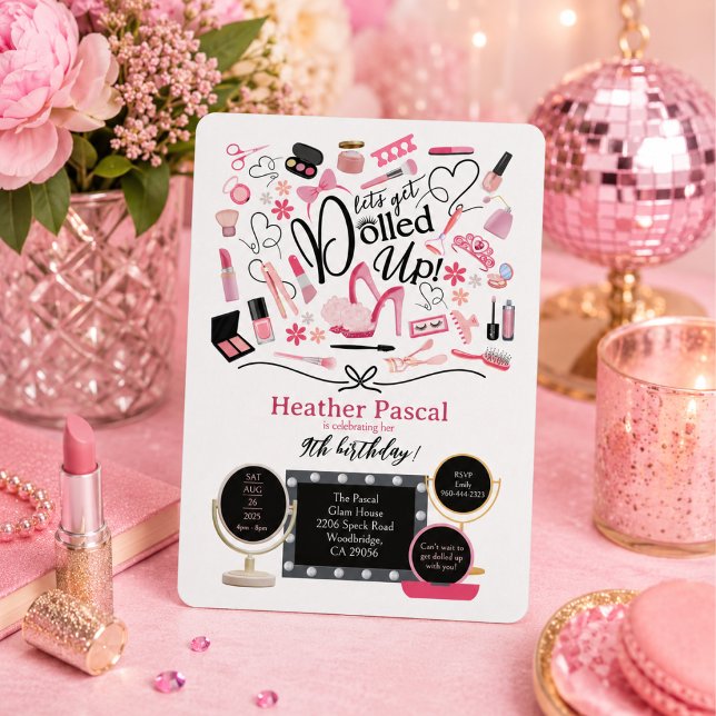 Convite de Aniversário Vamos nos Enfeitar (Let's Get Dolled Up Birthday Invitation. A perfect invite for a glam, makeup or spa party.)