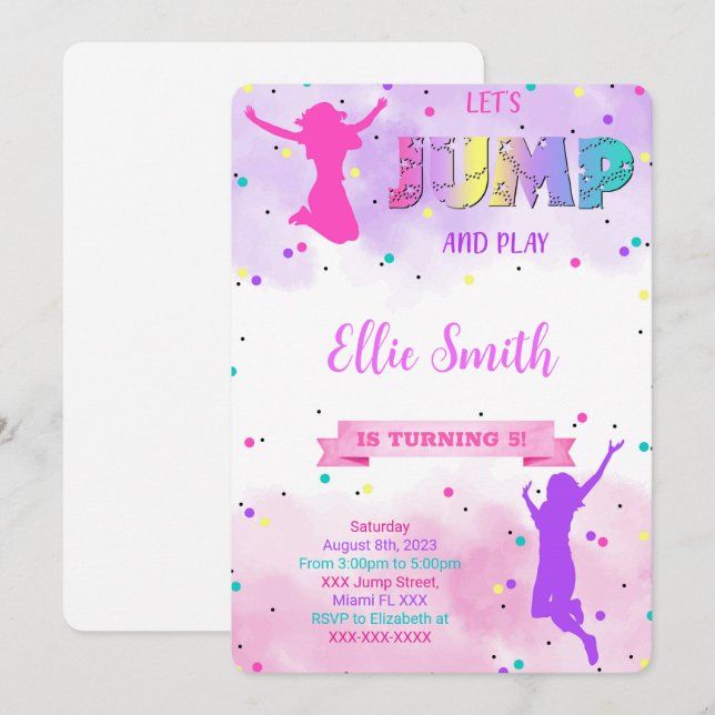 Convite de Aniversário Vamos Saltar (Frente/Verso)