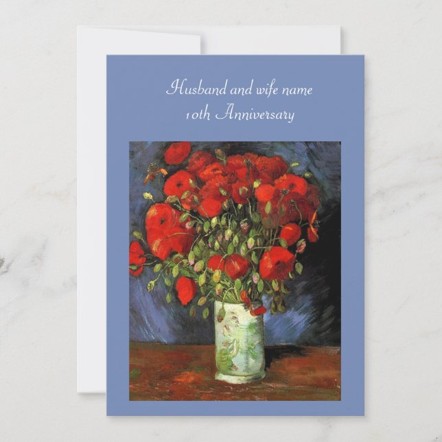 Convite de aniversário. Vase com Poppies Vermelhos (Frente)