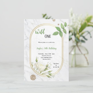 Convite de aniversário verde-adulto e branco