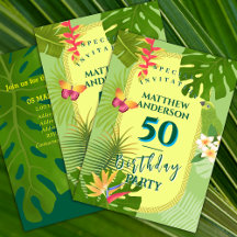 Convite de Aniversário Verde Anual Paraíso Tropica