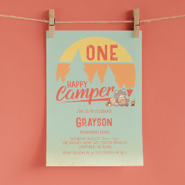 Convite de Aniversário Verde de Um Acampador Feliz