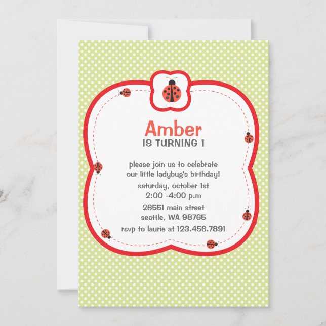 Convite de aniversário verde e bolinhas vermelha (Frente)