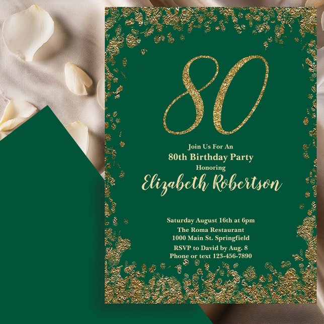 Convite de Aniversário Verde Elegante 80º Aniversá (Criador carregado)