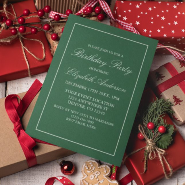 Convite de Aniversário Verde Minimalista Clássico (Criador carregado)