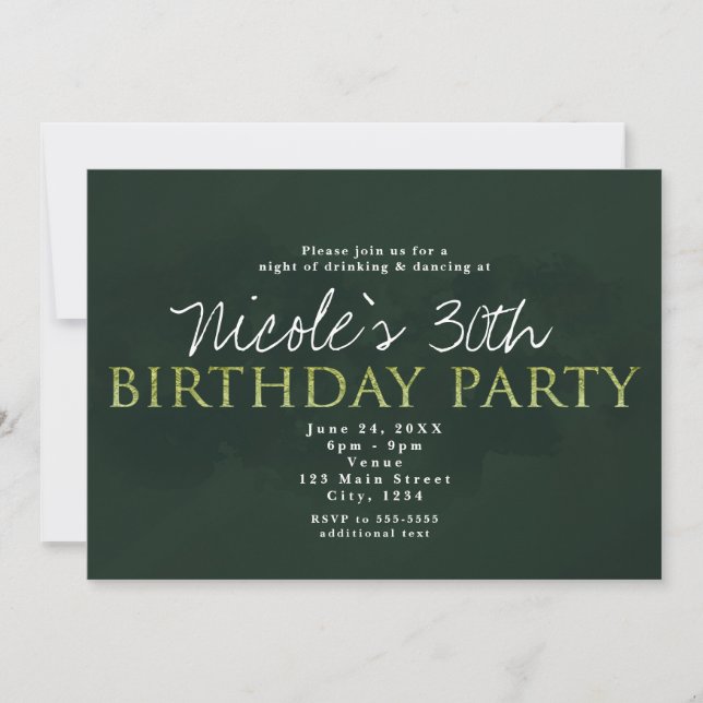 Convite de Aniversário Verde Moderno para Qualquer (Frente)