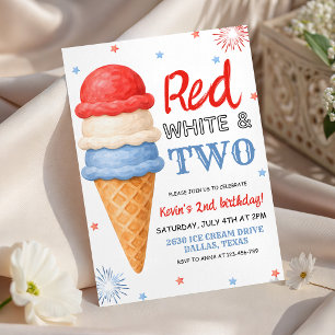 Convite de Aniversário Vermelho Branco e Dois Sorv