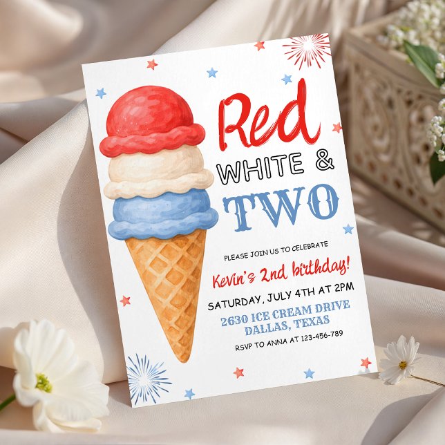 Convite de Aniversário Vermelho Branco e Dois Sorv (Criador carregado)