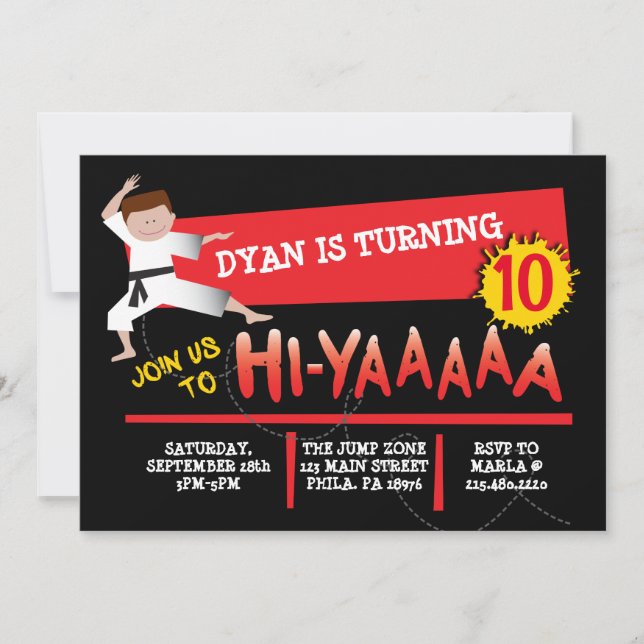 Convite de aniversário Vermelho Karate Kick (Frente)