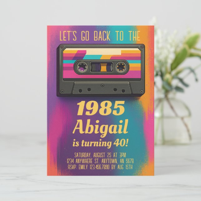 Convite de Aniversário Vintage anos 80 (Em pé/Frente)