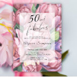 Convite de aniversário Vintage Floral 50th<br><div class="desc">Elegante Vintage 50º convite de aniversário com "50 & Fabuloso" em um script de na moda e peônias de aquarela (rosas de pedras).</div>