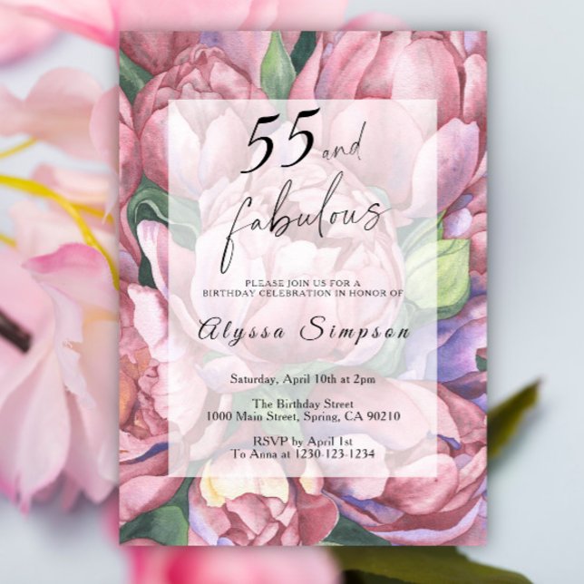 Convite de aniversário Vintage Floral 55th (Criador carregado)