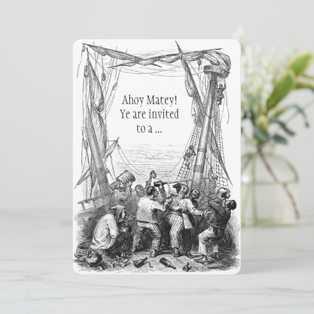 Convite de aniversário Vintage Pirate Buccaneer (Em pé/Frente)