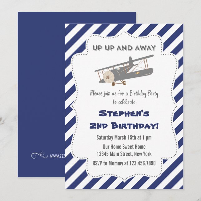 Convite de aniversário Vintage Plane (Frente/Verso)