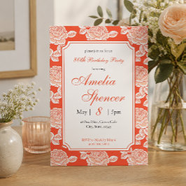 Convite de Aniversário Vintage Rosa Coral Peônia