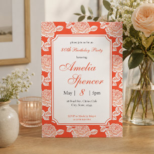 Convite de Aniversário Vintage Rosa Coral Peônia