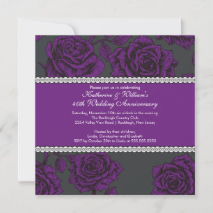 Convite de Aniversário Vintage Rose Preto Roxo