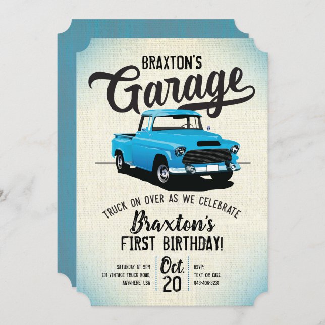Convite de aniversário Vintage Truck (Frente/Verso)