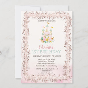 Convite de Aniversário Watercolor Castle Glitter F