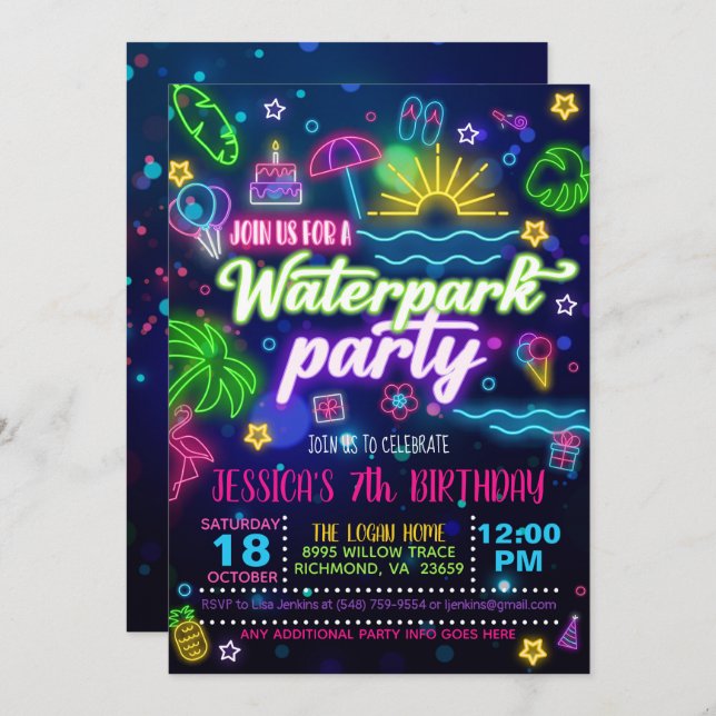 Convite de aniversário Waterpark (Frente/Verso)