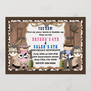 Convite de Aniversário Western Cowboy & Cowgirl