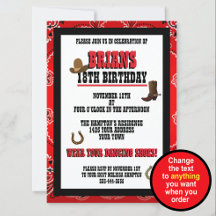Convite de Aniversário Western Paisley Vermelho e