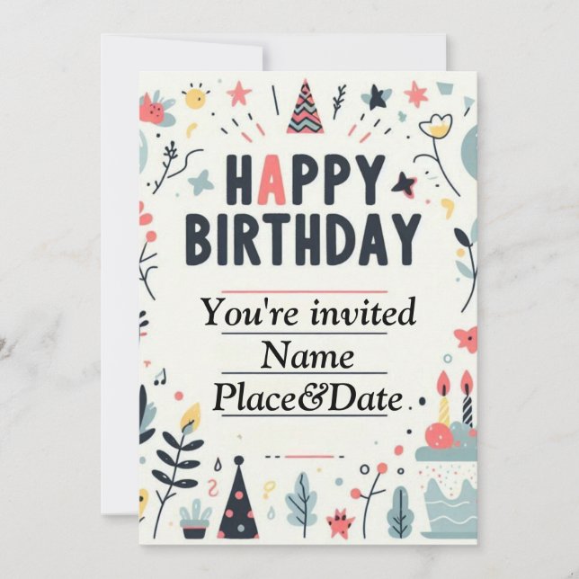 Convite de aniversário Whimsical - Festa Colorida (Frente)