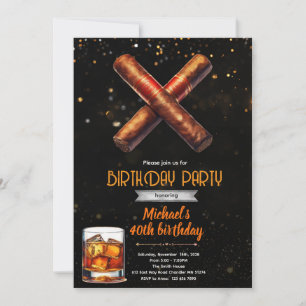 Convite de Aniversário Whiskey e Charutos