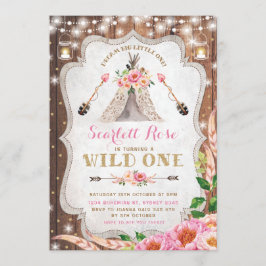 Convite de Aniversário Wild One Floral Boho Teepee