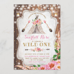Convite de Aniversário Wild One Floral Boho Teepee
