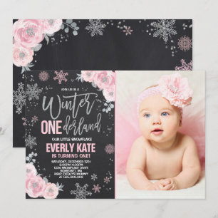 Convite de Aniversário Winter ONEderland Rosa Prat