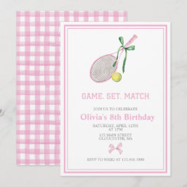 Convite de aniversário xadrez preppy de tênis