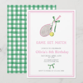 Convite de aniversário xadrez preppy de tênis