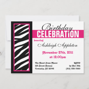 Convite de aniversário Zebra Print Side Fuchsia