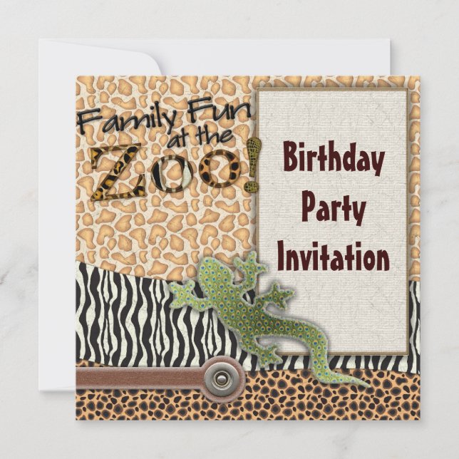Convite de aniversário Zoológico Lizard Zebra Safa (Frente)