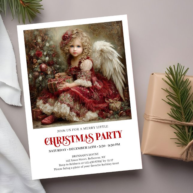 Convite de Anjo de Natal Clássico Vermelho Verde D (Classic Christmas Angel Invitation Red Green Gold)