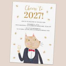 Convite de Ano Novo com Gato em Smoking