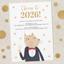 Convite de Ano Novo com Gato em Smoking