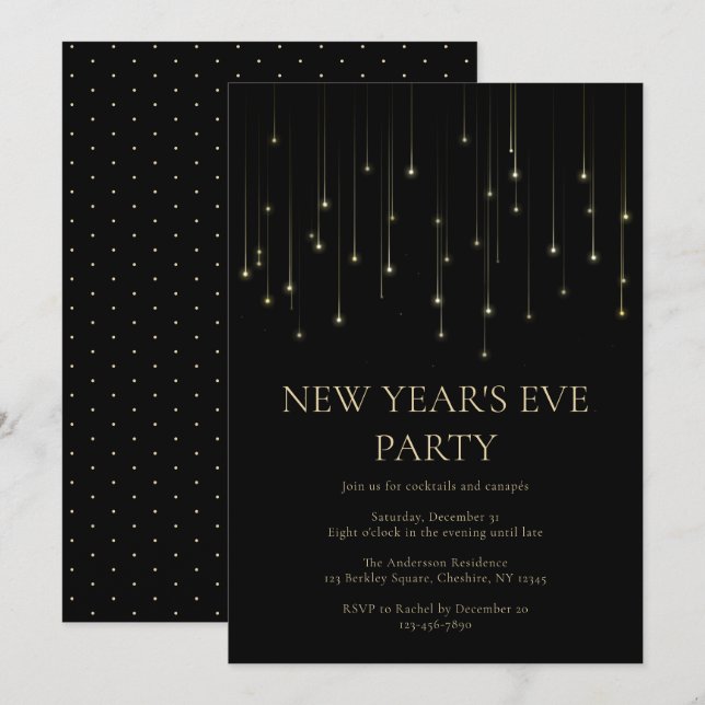 Convite de Ano Novo Elegante para Festa (Frente/Verso)