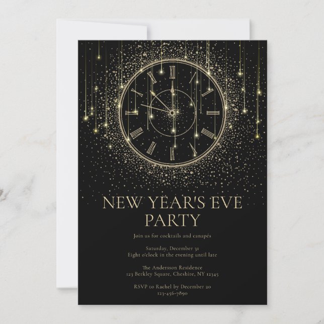 Convite de Ano Novo Elegante para Festa (Frente)