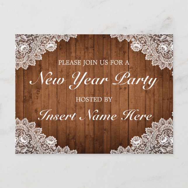 Convite de Ano Novo em Cartão Postal com Madeira R (Frente)