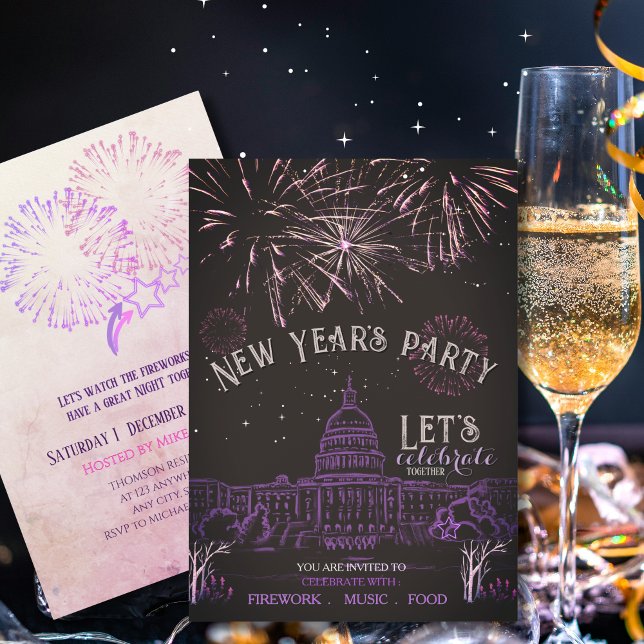 Convite de Ano Novo em Quadro Negro | Roxo (Chalkboard New Year's Party Invitation  Purple )